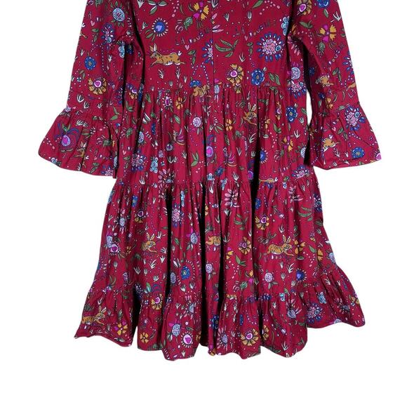La DoubleJ Womens Bambi Dress Red Floral Print 40 Midi Long Sleeve Boho Chic Fit - Picture 5 of 15
